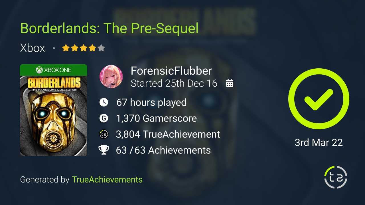 Borderlands The Pre-Sequel achievement summary